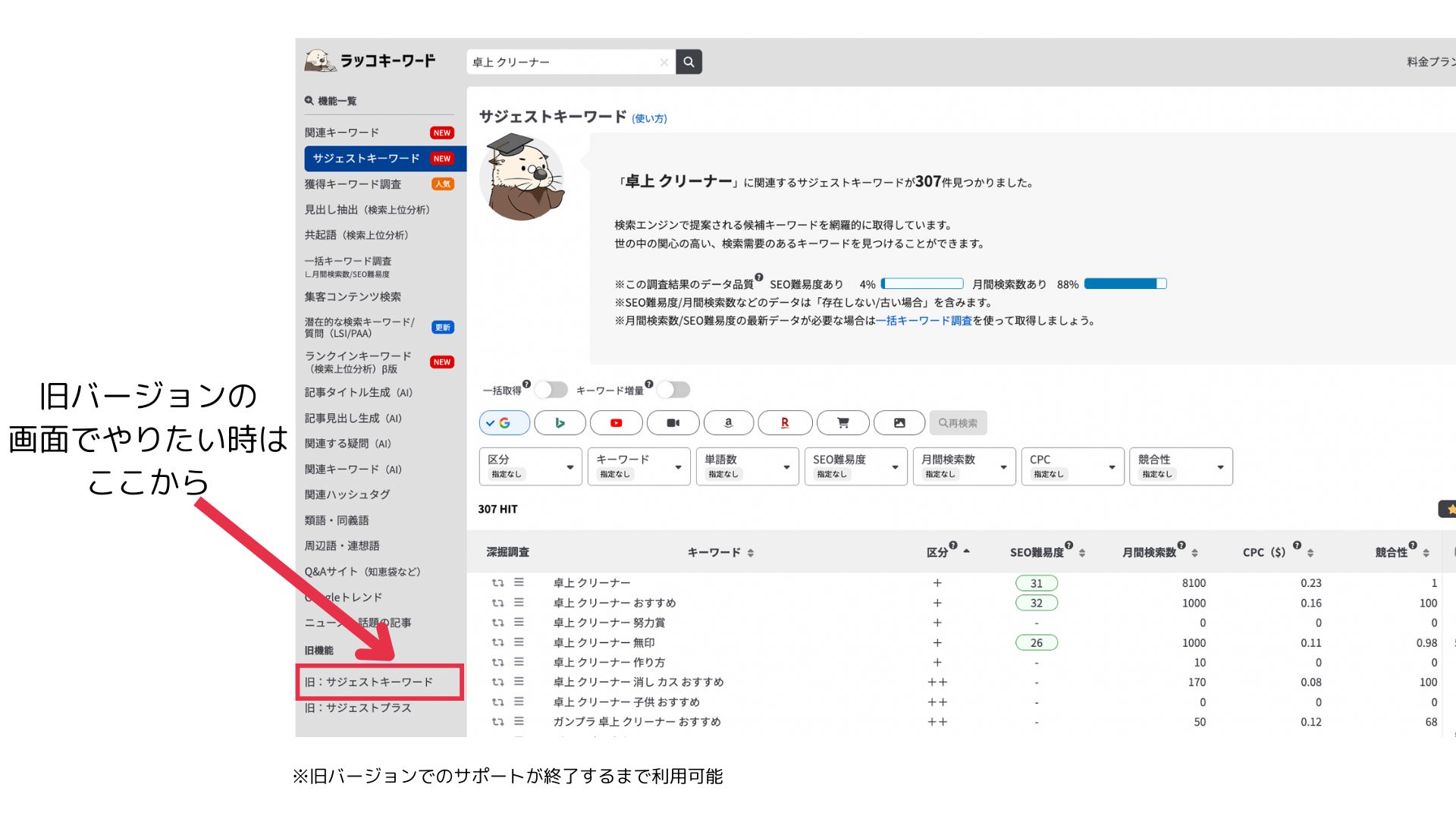 新ラッコキーワード「サジェストキーワード」の見方と使い方