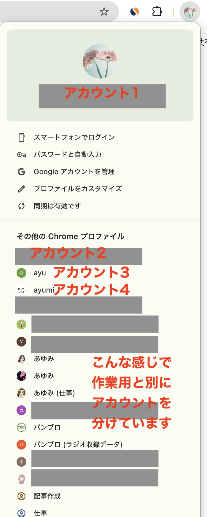 クロームプロフィール　使い分け例